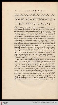 Essai sur l'origine et les pratiques des Francs-Maçons