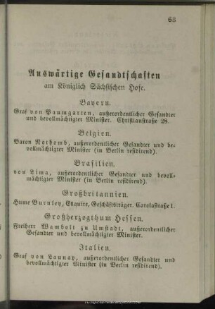 Auswertige Gesandtschaften am Königlich Sächsischen Hofe