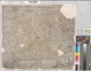 Erfurt (Erfurt) mit Stadtansicht Nova Territorii Erfordiens(is) in suas praefecturas accurate divisi descriptio 1717 (ca 1 : 90 000) Gradeinteilung 46 x 54 Kupferstich Johann Baptist Homann, Nürnberg revidiert: Friedrich Zollmann Bem.: restauriert