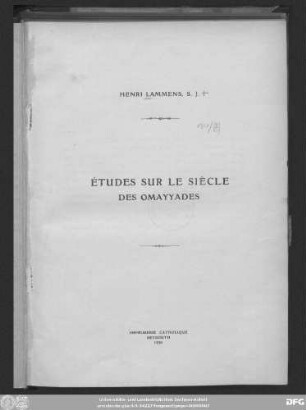 Études sur le siècle des Omayyades