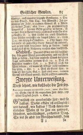 Zweyte Unterweisung. Diese lehret, wie kostbahr die Zeit sey.