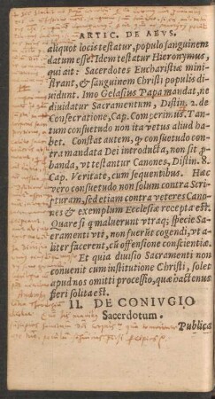 II. De Coniugio Sacerdotum.