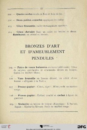 Bronzes d’art et d’Ameublement – Pendules (Nr. 105-127)