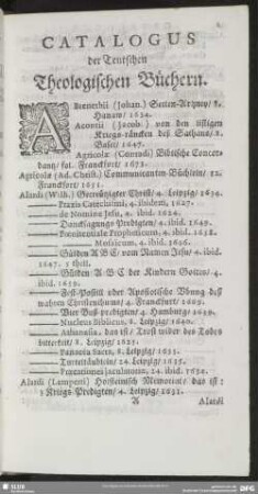 Catalogus der Teutschen Theologischen Büchern