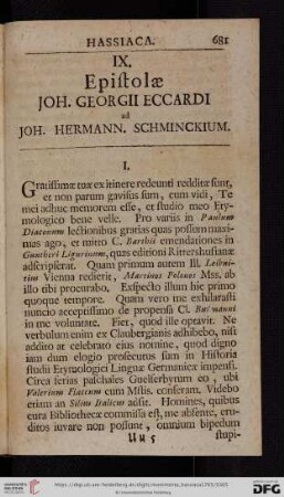 IX. Epistolæ Joh. Georgii Eccardi ad Joh. Hermann. Schminckium