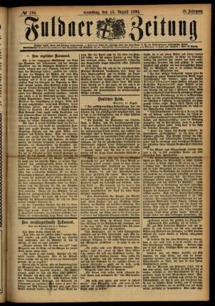 Ausgabe vom Samstag, den 13. August 1892.