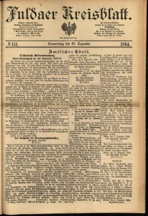 Erste Ausgabe vom Donnerstag, den 20. Dezember 1894.
