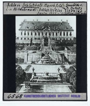 Bellotto, Das kaiserliche Lustschloß Schloss Hof, Gartenseite (Wien KHM GG_1674),Engelhartstetten, Schloss Hof : Ausschnitt