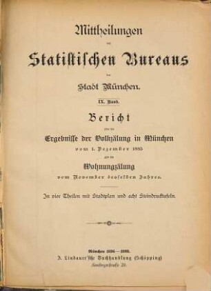 Mittheilungen des Statistischen Bureaus der Stadt München. 9. 1886/88
