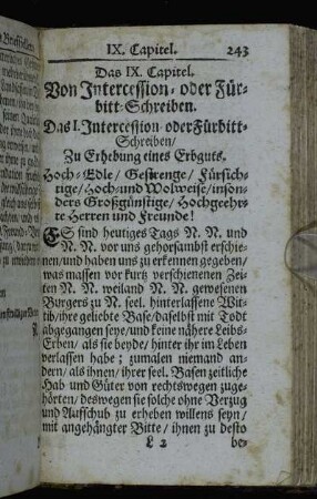 Das IX. Capitel. Von Intercession- oder Fürbitt-Schreiben.
