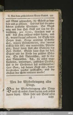III. Von der Wiederbringung aller Dinge.