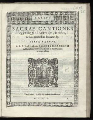 Raffaella Aleotti: Sacrae cantiones quinque, septem, octo, et decem vocibus ... Liber primus. Bassus