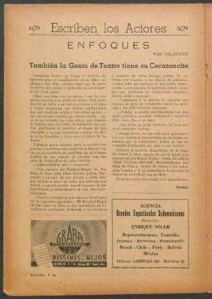 Escriben los Actores : Enfoques por Telefoto - También la Gente de Teatro tiene su Corazoncito