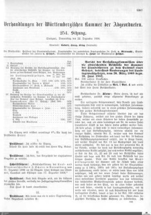 254. Sitzung, Stuttgart, 22.12.1898