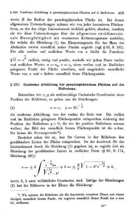 § 230. Conforme Abbildung der pseudosphärischen Fläche auf die Halbebene.