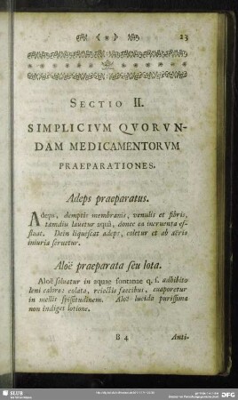Sectio II. Simplicium Quorundam Medicamentorum Praeparationes