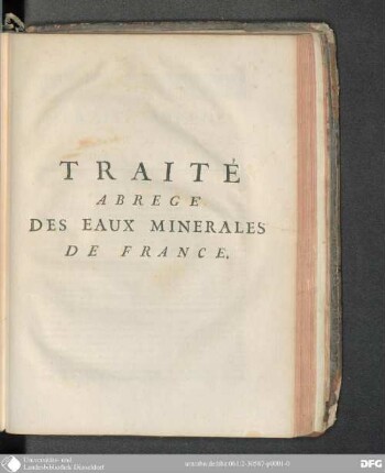Traité abrégé des Eaux minerales de France : des Eaux minérales en général & de la Manière d'en faire l'Analyse