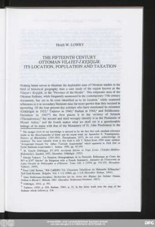 Heath W. Lowry The Fifteenth Century Ottoman Vılayet-İ Keşışlık: Its Location, Population And Taxation
