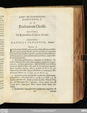 Disputatio. V. De Exaltatione Christi. ... Respondente Danieli Iansonio, Zeland.