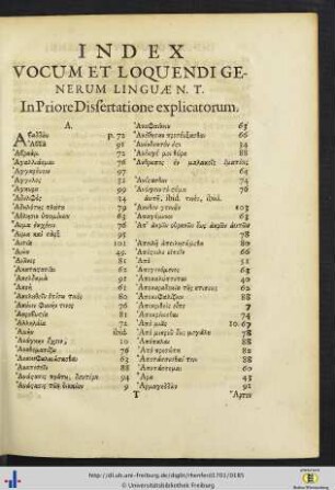 Index Vocum Et Loquendi Generum Linguae N. T. In Priore Dissertatione explicatorum.