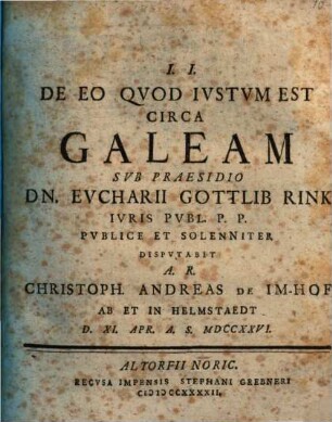 De Eo Qvod Ivstvm Est Circa Galeam