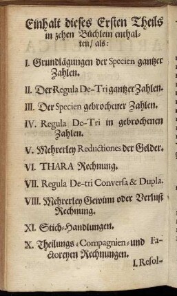 Einhalt dieses Ersten Theils in zehen Büchlein enthalten.