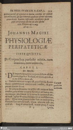 Liber Quintus De Corporibus perfecte mixtis, tum inanimis, tum animatis