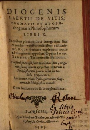 De vitis ... philosophorum : Lib. X.