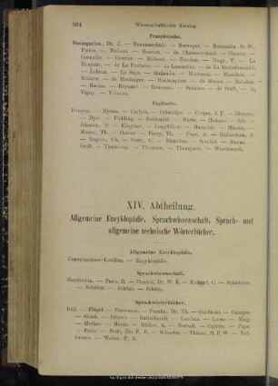 XIV. Abtheilung. Allgemeine Encyklopädie, Sprachwissenschaft, Sprach- und allgemeine technische Wörterbücher