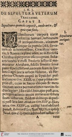 Cap. I. Sepultura quando coeperit, unde orta & quis ejus finis
