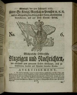 No. 6. Montags, den 9ten Februarii 1761.