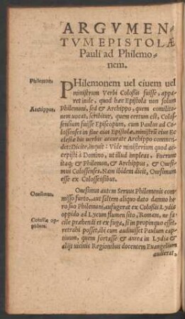 Argumentum Epistolae Pauli ad Philemonem.
