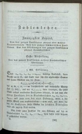 Zwanzigstes Kapitel. Von den ganzen Funktionen zweyer oder mehrerer Veränderlichen. Von den ganzen symetrischen Funktionen. Von den Ableitungen der ganzen Funktionen zweyer Veränderlichen.