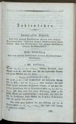 Zwanzigstes Kapitel. Von den ganzen Funktionen zweyer oder mehrerer Veränderlichen. Von den ganzen symetrischen Funktionen. Von den Ableitungen der ganzen Funktionen zweyer Veränderlichen.