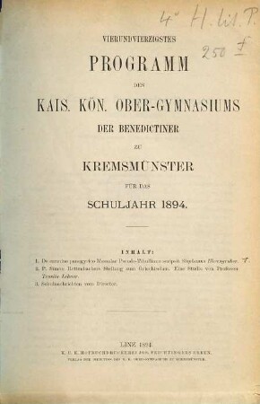 Programm des Obergymnasiums der Benediktiner zu Kremsmünster. 1893/94 = 44
