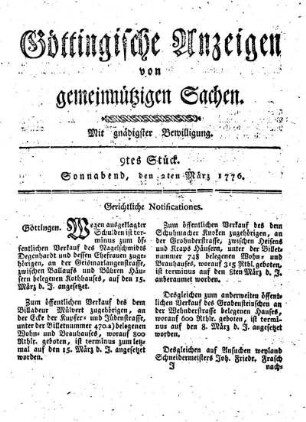 9tes Stück. Sonnabend, den 2ten März 1776.