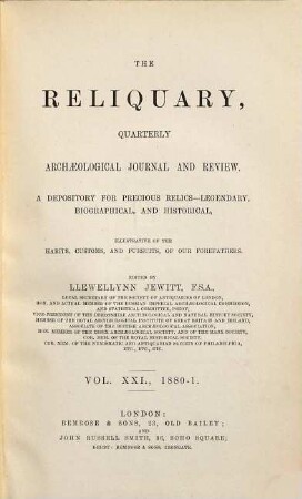 The reliquary : depository for precious relics, legendary, biographical, and historical, 21. 1880/81