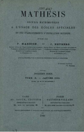 DEUXIÈME SÈRIE. TOME X. - JANVIER 1900.
