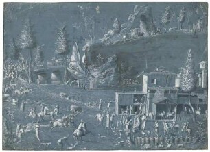 Landschaft mit bäuerlichen Anwesen und Karawane (Szenen der Josephsgeschichte oder Begegnung von Abraham und Melchisedek?)