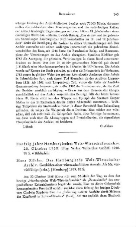 Fünfzig Jahre Hamburgisches Welt-Wirtschaftsarchiv, 20. Oktober 1958 : Hamburg, Weltarchiv, 1958