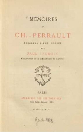 Mémoires de Ch. Perrault précédés d'une notice par Paul Lacroix