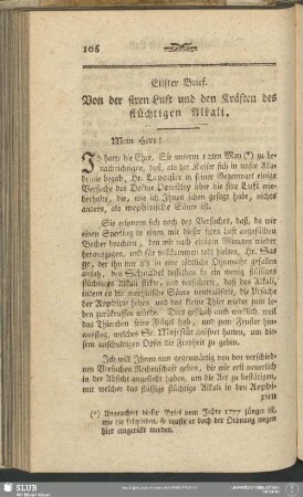Eilfter Brief. Von der fixen Luft und den Kräften des flüchtigen Alkali