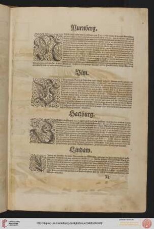 Nurnburg (Nürnberg), Ulm, Satzburg (Salzburg), Lindaw (Lindau)