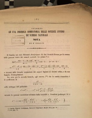 Intorno ad una formola sommatoria delle potenze intere de' numeri naturali