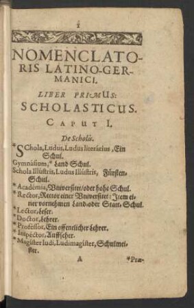 Liber Primus: Scholasticus.