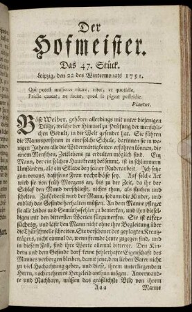 Das 47. Stück. Leipzig, den 22 des Wintermonats 1751.