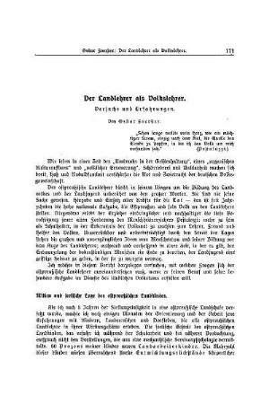 Der Landlehrer als Volkslehrer : Versuche und Erfahrungen