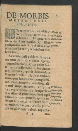 De Morbis Mesenterii abstrusioribus.
