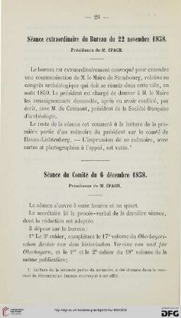 Séance extraordinaire du Bureau du 22 novembre 1858