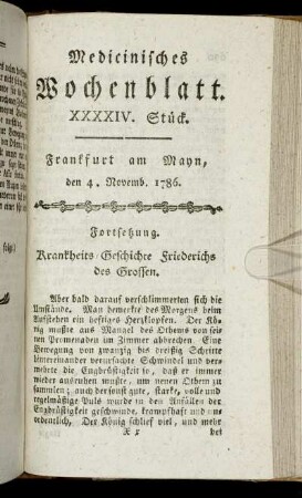 XXXXIV. Stück. Frankfurt am Mayn, den 4. Novemb. 1786. - XXXXVII. Stück. Frankfurt am Mayn, den 25. Novemb. 1786.
